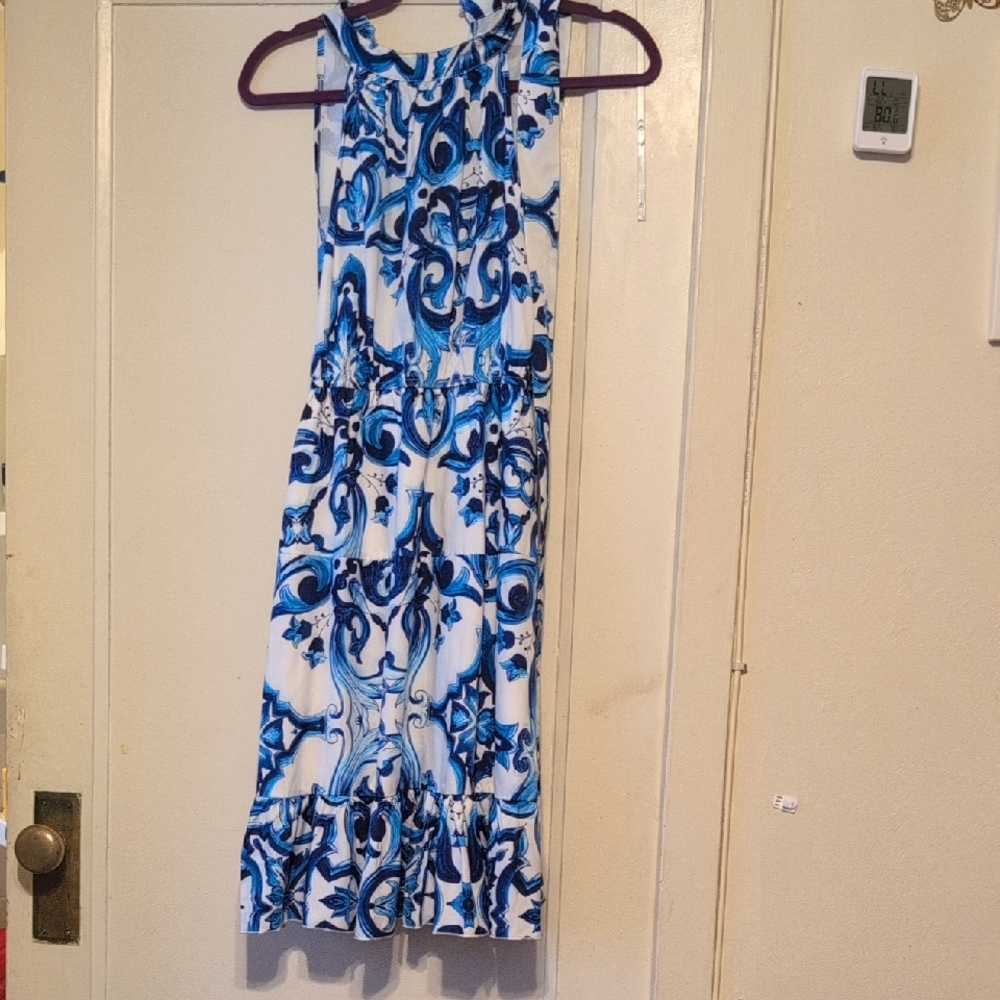 Blue and White Patterned Dress